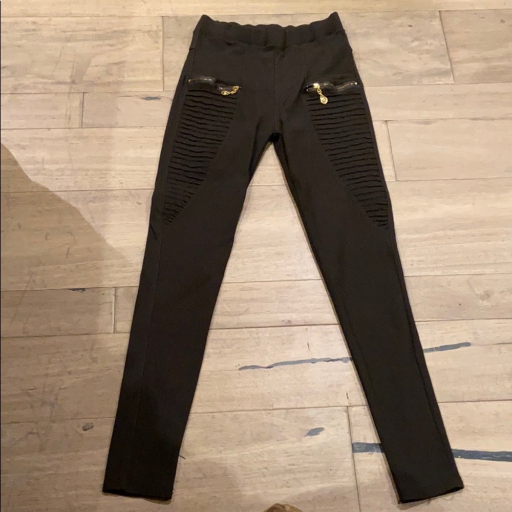 Olive green gold zipper jeggings